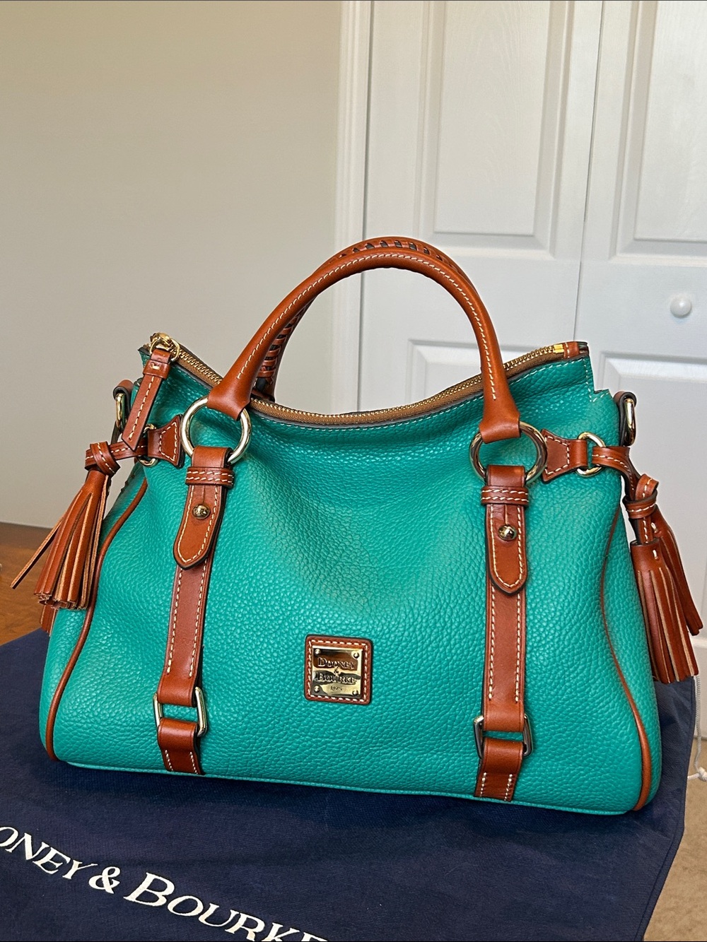 Dooney & Bourke Spearmint Green Leather Satchel with Matching Wallet